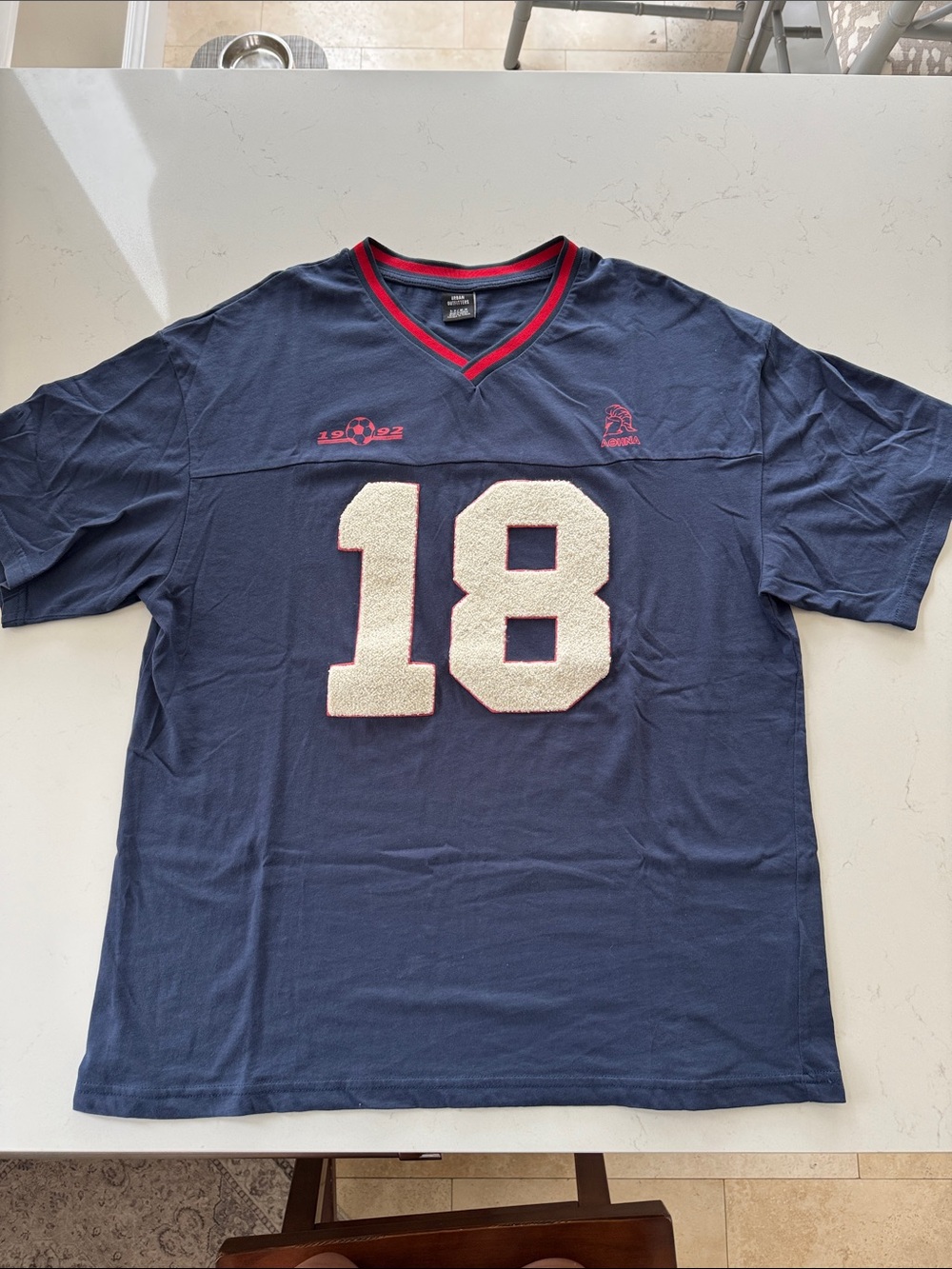 Urban Outfitters Athens Soccer Navy Tee with Raised White Number 18 Size: S MWOT